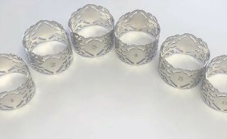 Solid Sterling Silver Set Of Six Numbered Napkin Rings Chester 184g