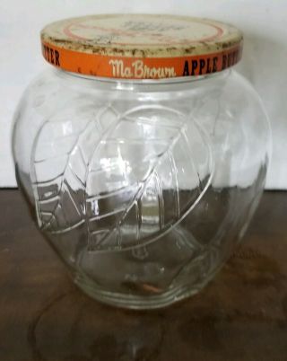 Vintage Ma Brown Apple Butter Jar W/lid Embossed Leaves Look Federal