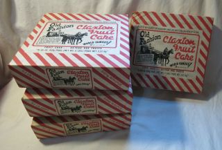 4 Vintage Cool Red White Candy Cane Old Fashion Claxton Fruit Cake Empty Boxes