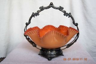 Antique Pairpoint Victorian Webb Brides Basket Blown Glass Bowl Rare Peach Color