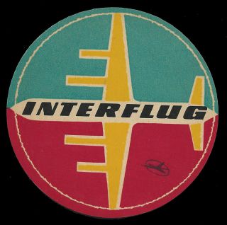 Interflug East Germany Airlines - Vintage Luggage Airline Label