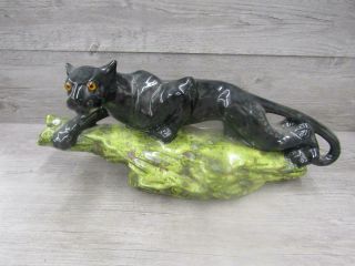 Medium Sized Glazed Ceramic Black Colored Panther W/o Brand