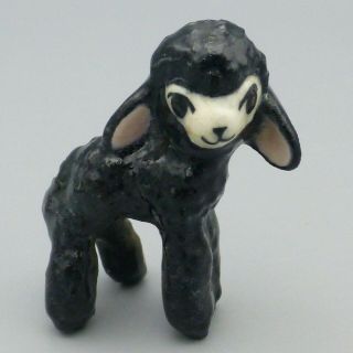Vintage Early Hagen Renaker Black Wooly Lamb Sheep Miniature Ceramic Figurine