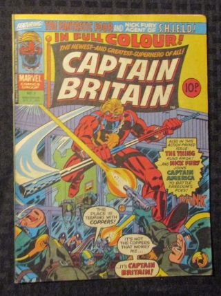 1976 Captain Britain 3 Fn 6.  0 Uk Weekly Captain America Thing Nick Fury