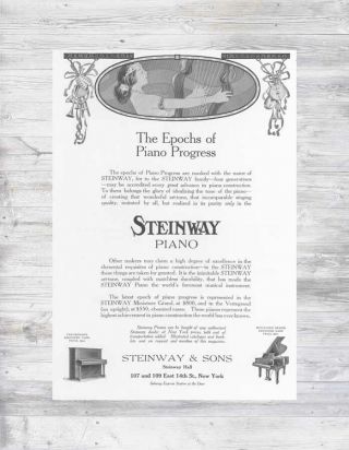 Antique 1908 Steinway Piano Harp Musical Instrument Music Art Nouveau Woman Ad