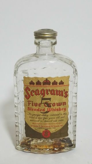 Miniature Whiskey Bottle Seagrams 5 Crown Flask
