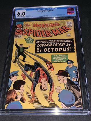 Spider - Man 12 Cgc 6.  0 Fn Ow/w Marvel 1964 3rd Doctor Octopus Appearance