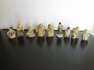 Vintage Set Of 9 Netsuke Figurine Hand Carved Artist Signed