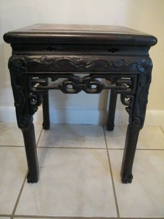 Antique Dynasty Qing Chinese Carved Rosewood & Marble Table