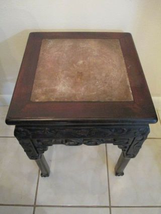 ANTIQUE DYNASTY QING CHINESE CARVED ROSEWOOD & MARBLE TABLE 2