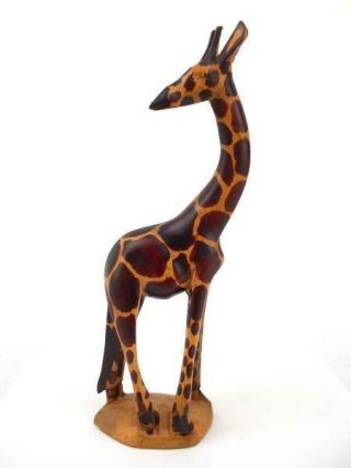 Concerned Crafts Kenyan Giraffe Figurine Hand Carved And Painted Wood Statue Nos