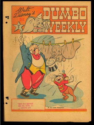Dumbo Weekly 3 Rare Walt Disney Premium Giveaway Comic 1942 Vg,