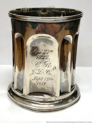 W.  Adams Maker Large Antique 1822 Coin Silver Federal Style Cup Mug Early design 2