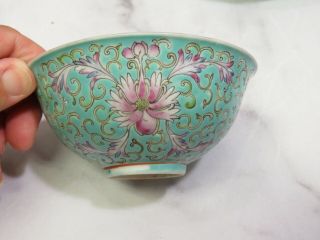 Chinese Qing Guangxu Green Rose Famile Porcelain Teapot Spoon Bowls Qialong Mark 9