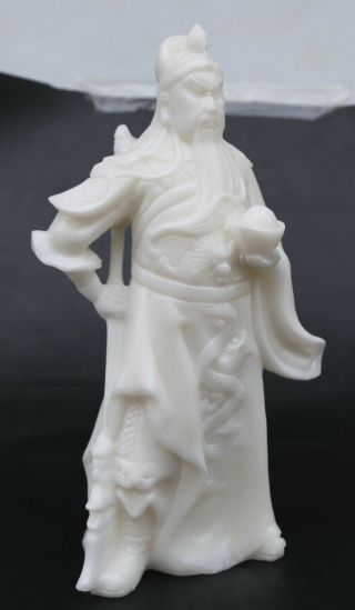 11.  6 " Chinese White Jade Hand Carving Guan Gong Yu Warrior God Wealth Statue