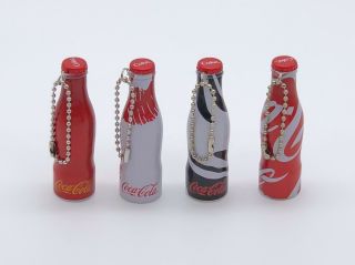 Rare Coca Cola Aluminum Mini Bottles - Set Of 4 W/crate - Key Ring