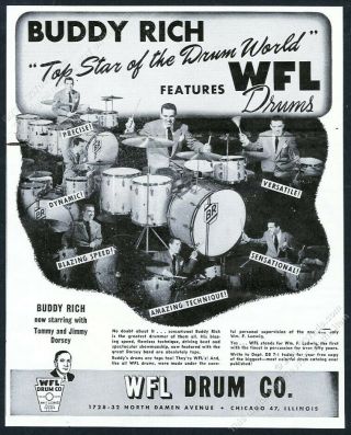 1955 Buddy Rich 7 Photo Ludwig Wfl Drums Drum Set Kit Vintage Print Ad