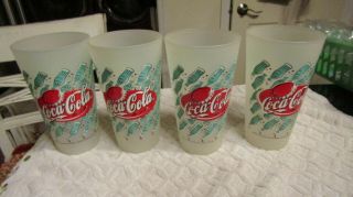Packer Ware Coke Coca Cola Bottle Cap Frosted Plastic Cups 16 Ounce Set 4 2002
