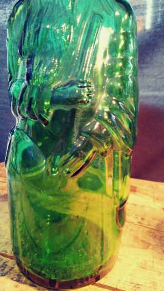 10” Emerald Green MOSES Poland Water Bottle Antique/Vintage with Black Cap 2