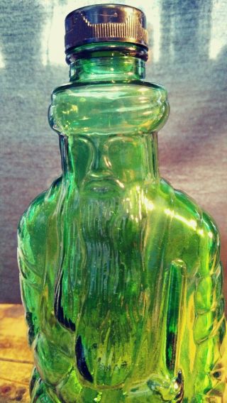 10” Emerald Green MOSES Poland Water Bottle Antique/Vintage with Black Cap 3
