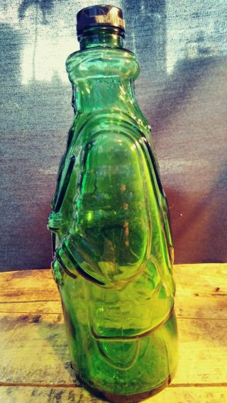 10” Emerald Green MOSES Poland Water Bottle Antique/Vintage with Black Cap 4