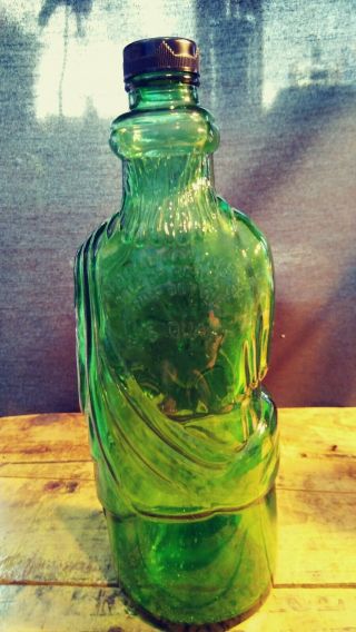 10” Emerald Green MOSES Poland Water Bottle Antique/Vintage with Black Cap 5