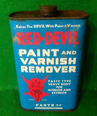 Vintage Quart Size Oil Tin Can Advertising Red Devil Paint And Varnish Remover