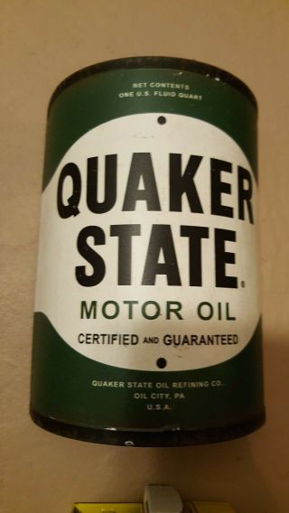 Quaker State Motor Oil Can Wall Hanging Or Shelf Man Cave Gasoline Decor