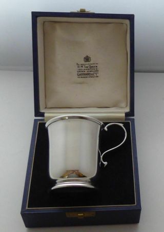 Boxed Garrard Of London Hallmarked Solid Silver Christening Mug Tankard
