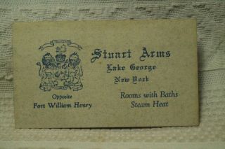 Antique Old Business Card Advertisement Paper Stuart Arms Lake George York