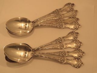 Set Of 8 Alvin Majestic Sterling Oval Soup Spoons Vg With Mono