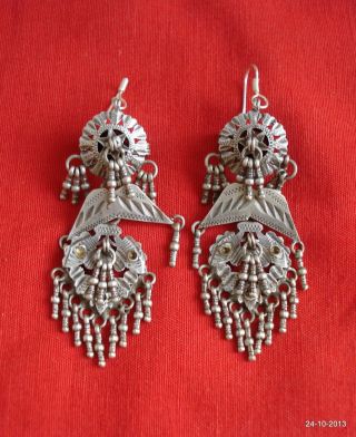 Vintage Antique Tribal Old Silver Earrings Tribal Belly Dance Jewelry