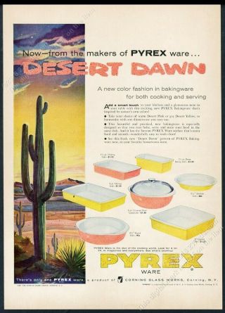 1955 Pyrex Desert Dawn Glass Baking Dish Saguaro Cactus Art Vintage Print Ad