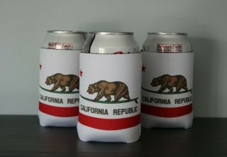 3x California Republic Surfing Bear Flag Neoprene Beer Can Holder Set Of 3