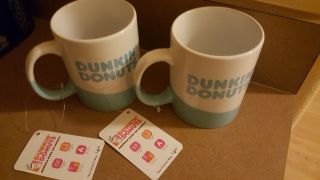 Dunkin Donuts 2 - 16 Oz Mugs Cups Light Baby Blue Rare With Tags 2017