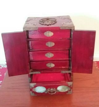 Large Antique Qing Dynasty Chinese Jewellery Box Cabinet Casket Jade Brass 4