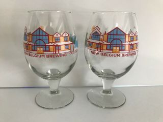 2 Belgium Brewing Brewery Stemmed Tulip Drinking Glass Bar Barware 2013