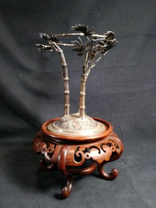 Chinese Export Sterling Silver Bamboo Stand With Base Hung Chong