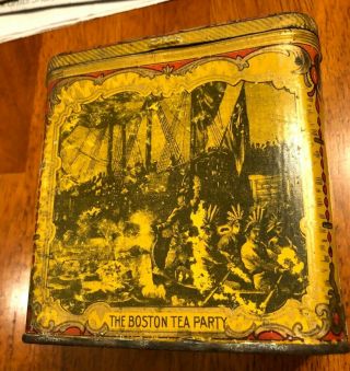Antique Our Triumph Tea Tin Can Webster Thomas Boston Ma.  Tea Party Indians