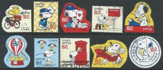 Special 10 Snoopy And Letters Woodstock Peanuts Gang Japan Complete Stamp Set