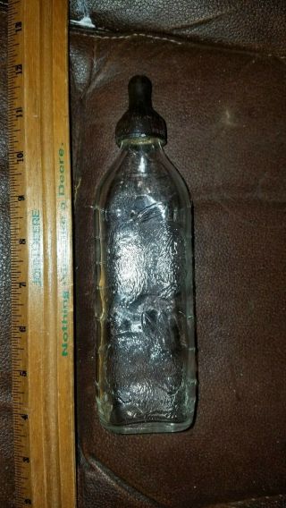 Vintage Hazel Atlas Glass Baby Bottle Etched With Bunny