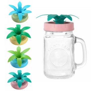 4 Plastic Pineapple Shape Lids Cover With Straw Hole For 70mm Mason Jar Bottle