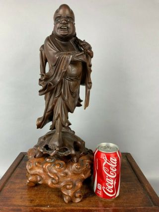 19th/20th C.  Chinese A Big And Heavy Redwood Carved Figure Of A Lohan