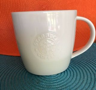 Starbucks 2009 White 16 Oz Embossed Bone China Siren Mermaid Coffee Mug Cup