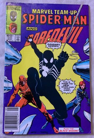 Marvel Team - Up Spider - Man And Daredevil 141 F/vf 1st Appearance Of Black Suit