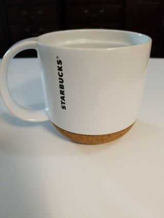 Starbucks Coffee 2013 Cork Bottom White Ceramic Travel Tumbler Mug Cup Euc