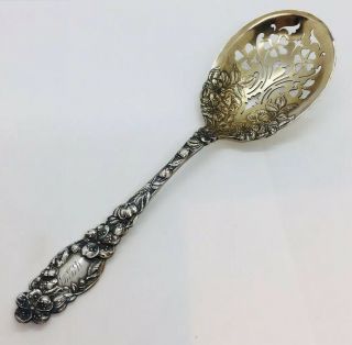 Dominick & Haff Antique Sterling Silver Blossom Serving Pierced Spoon 8.  75”