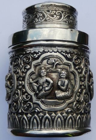 Fine Quality Antique Burmese Solid Silver Tea Caddy 3
