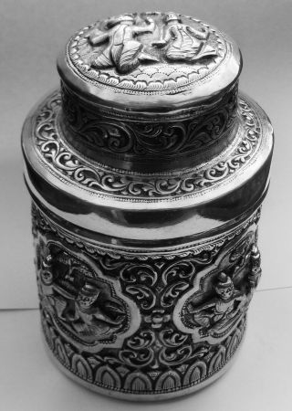Fine Quality Antique Burmese Solid Silver Tea Caddy 5