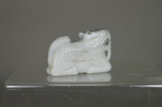 Antique Chinese Qing Dynasty 19th Century Carved White Jade Mythical Beast 2